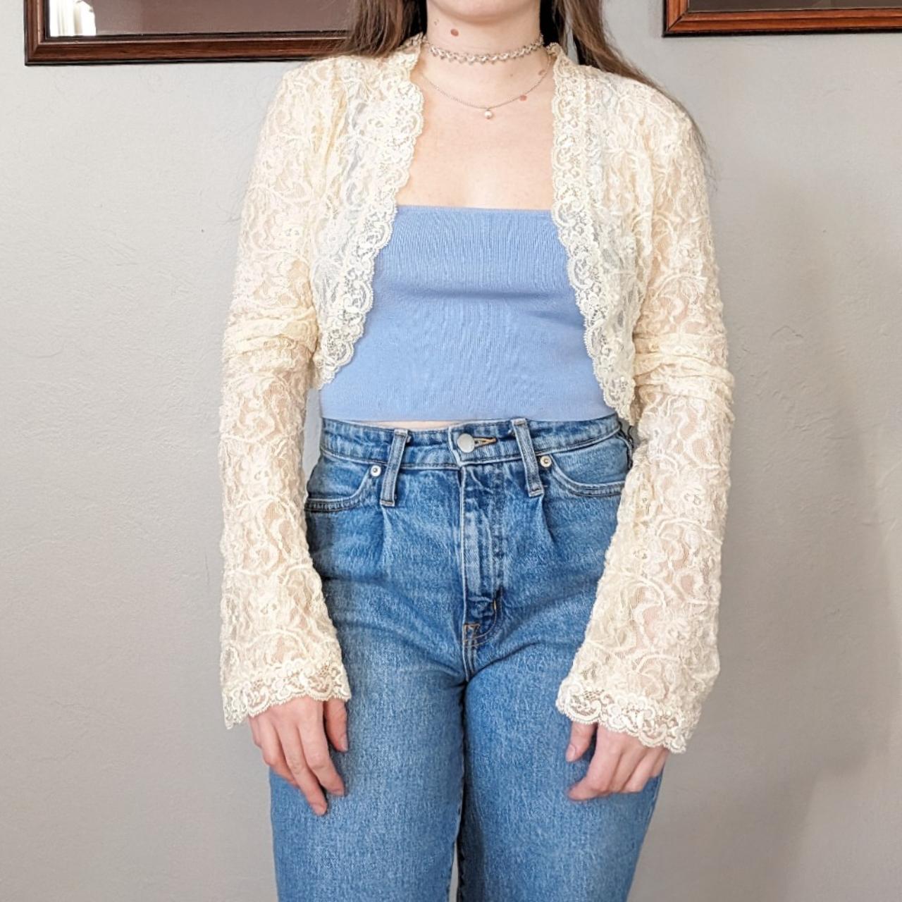 cream lace bolero. this top is so pretty and has... Depop