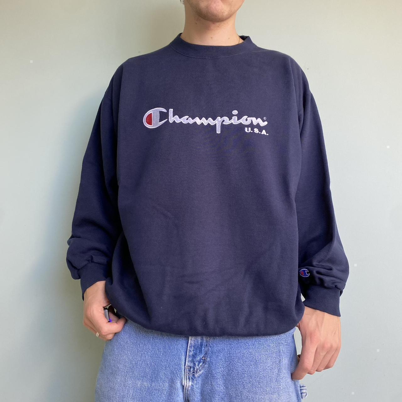 Champion Men's Navy and Blue Sweatshirt | Depop