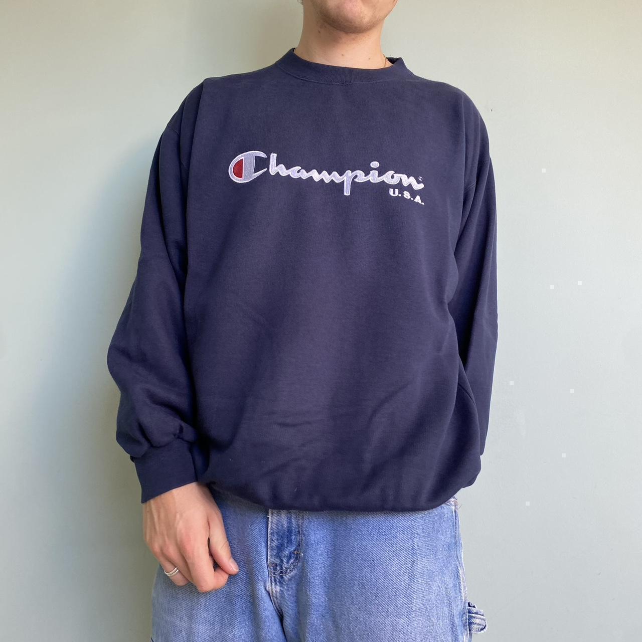 Champion Men's Navy and Blue Sweatshirt | Depop