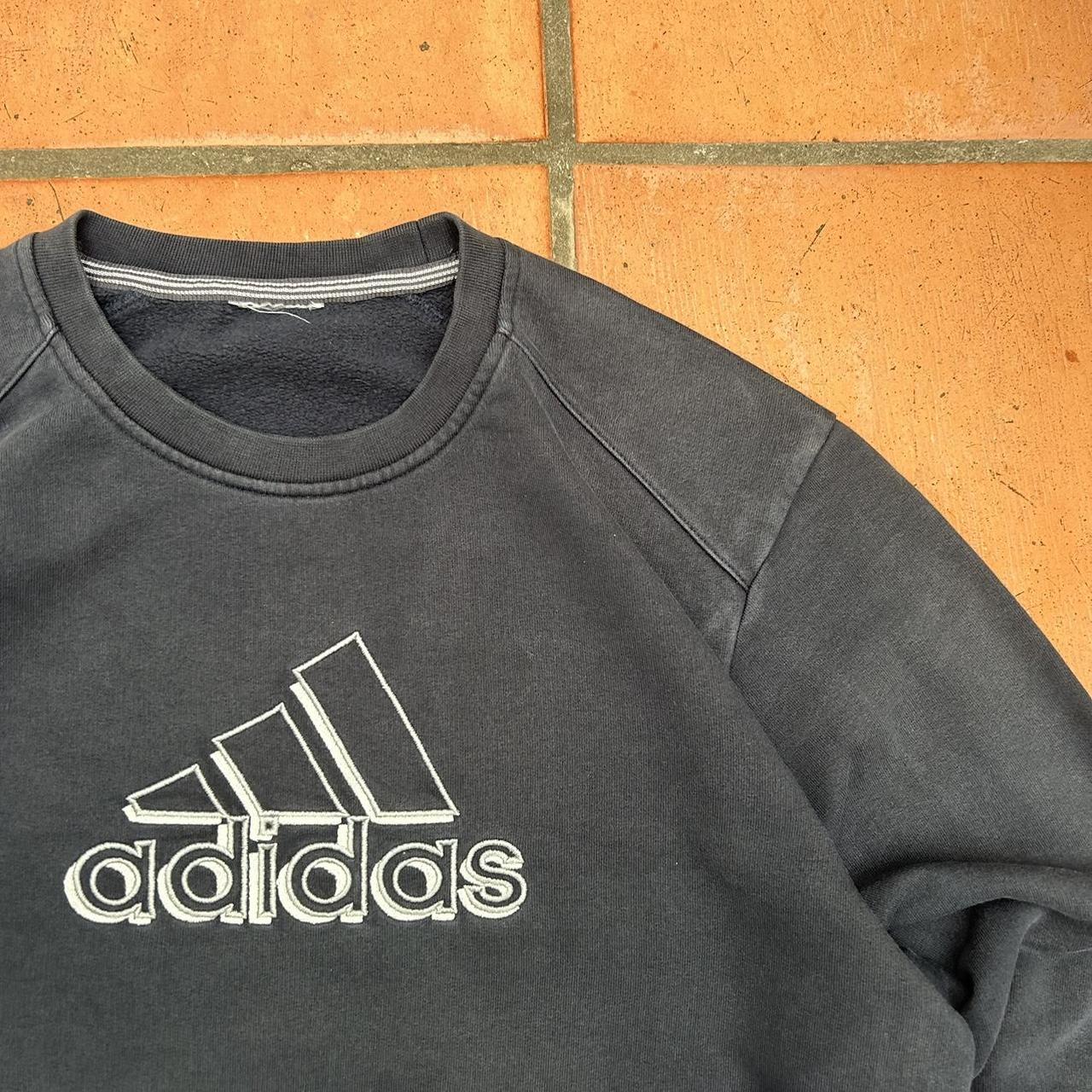 Adidas navy blue cotton boxy sweatshirt with... - Depop