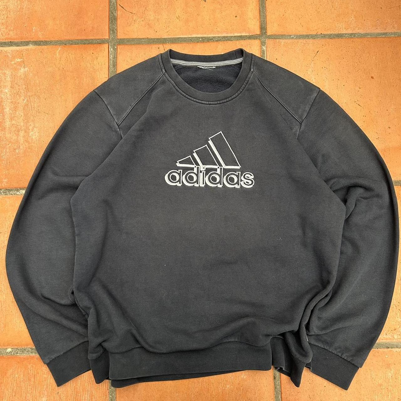 Adidas navy blue cotton boxy sweatshirt with... - Depop