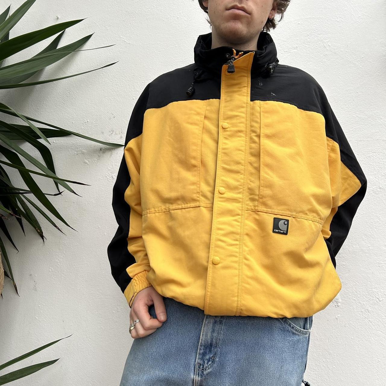 Vintage Carhartt windbreaker in yellow and black two. Depop