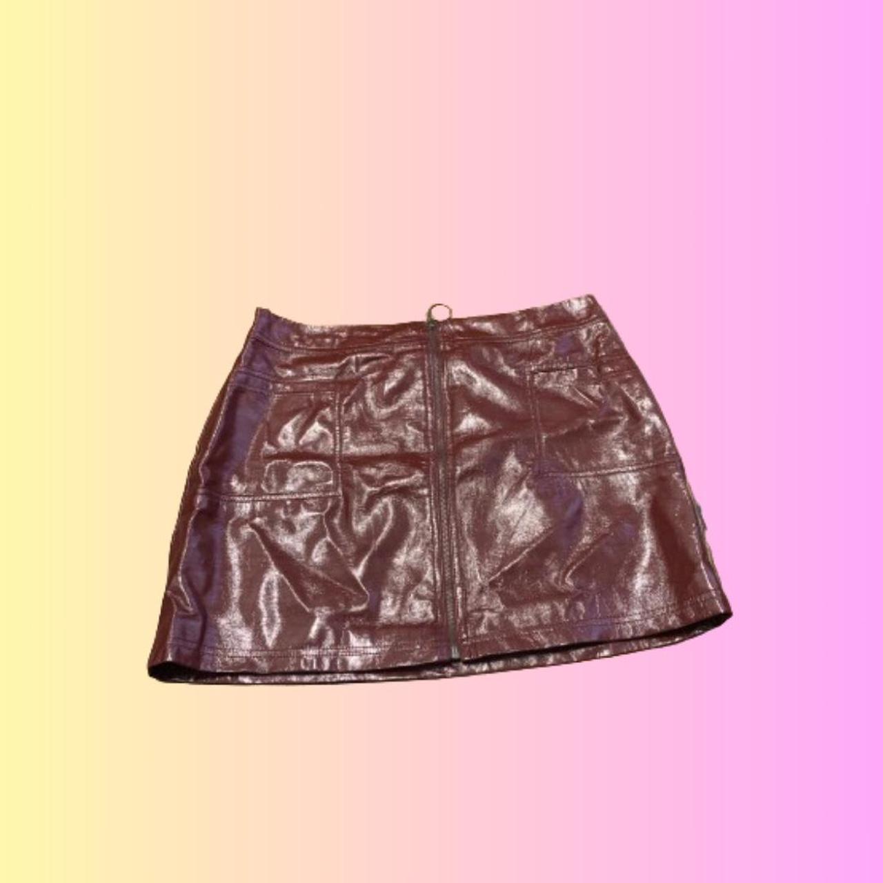 Wild Fable burgundy/oxblood mini pleather skirt. Key... Depop