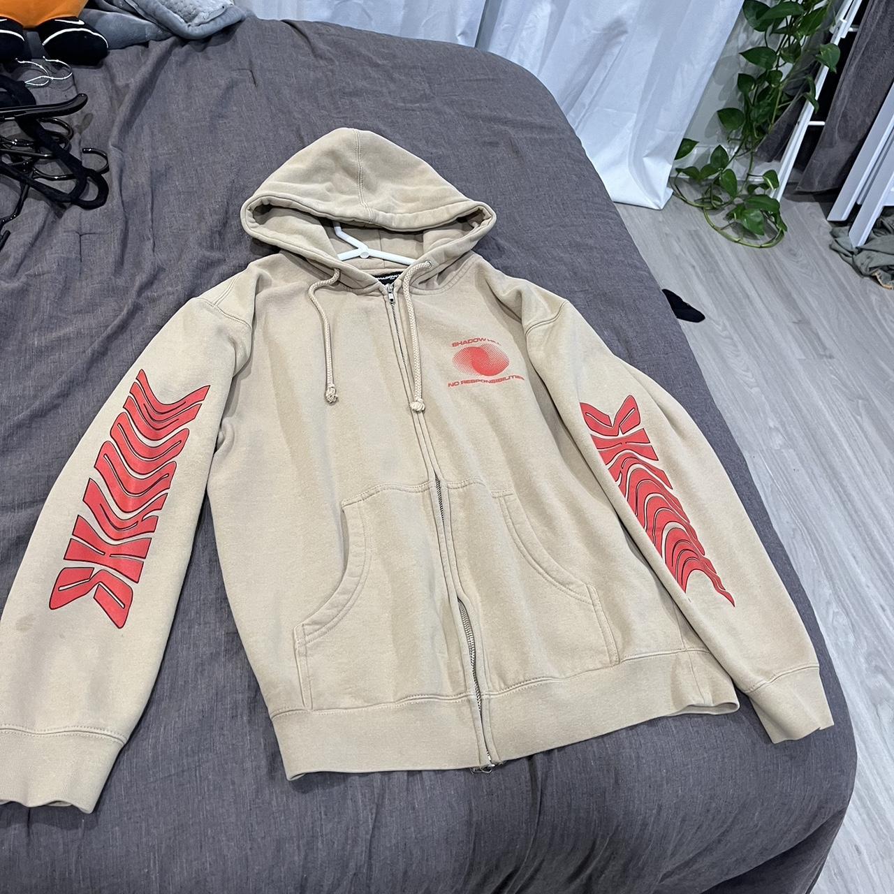 Shadow Hill Tan and red zip up graphic hoodie