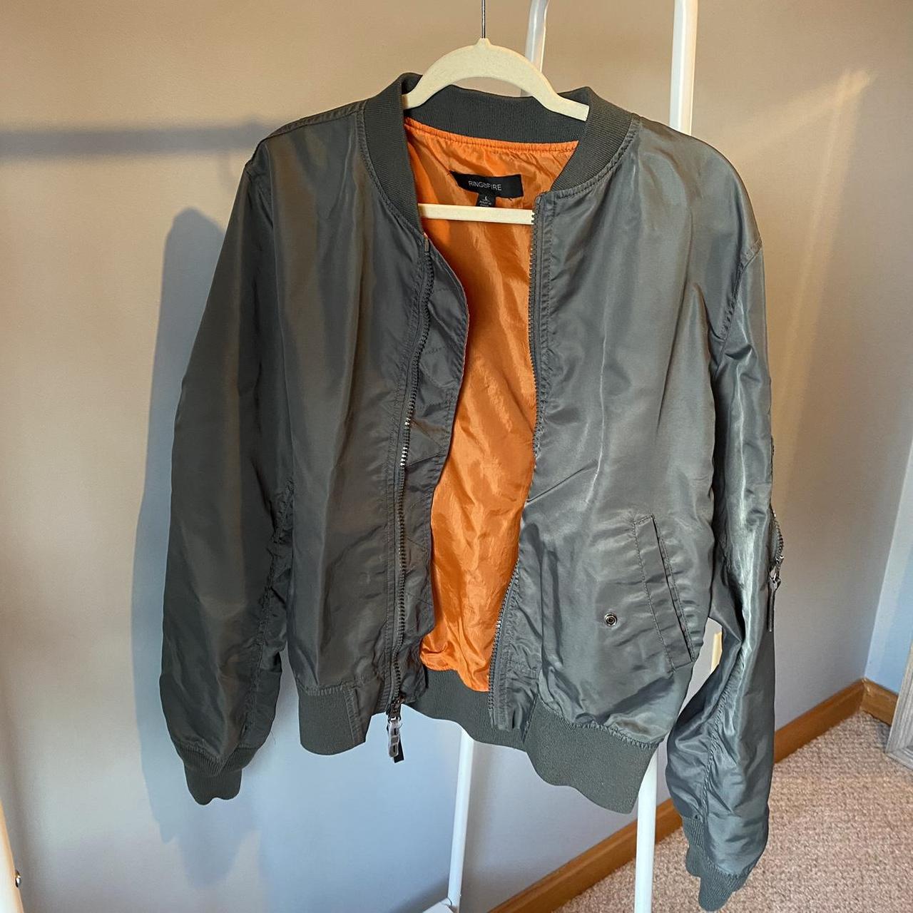 Army Green Bomber Jacket Orange lined bomber jacket... - Depop