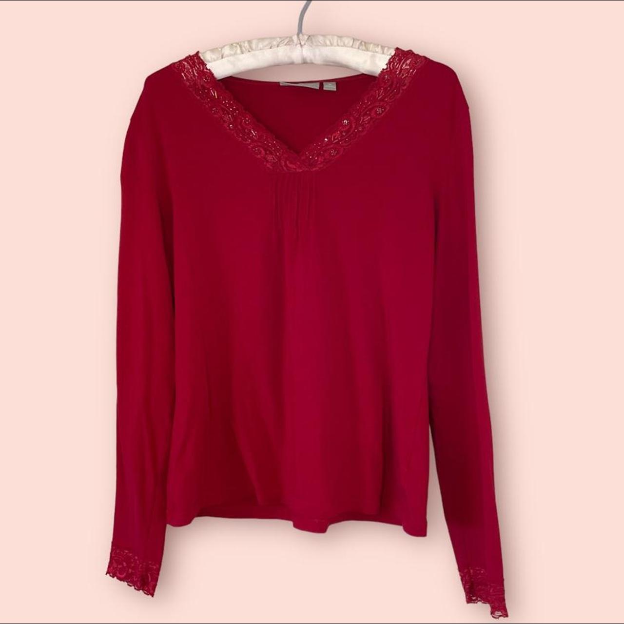 Adorable vintage red long sleeved lace top! From the... - Depop