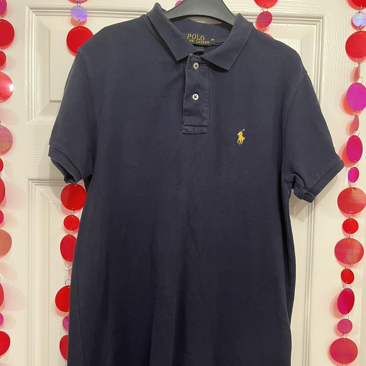 Ralph Lauren polo top Navy with yellow logo Men’s... - Depop