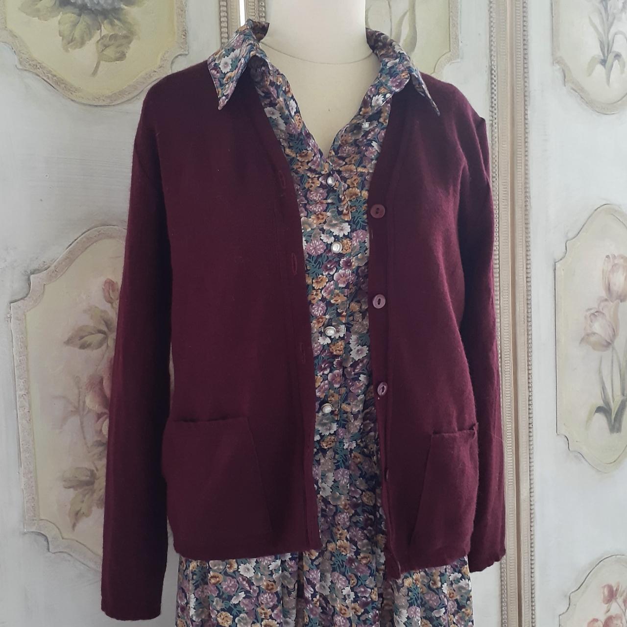 A lovely, vintage burgundy cardigan. The woollen... | Depop