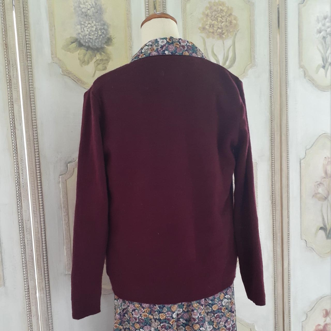 A lovely, vintage burgundy cardigan. The woollen... | Depop
