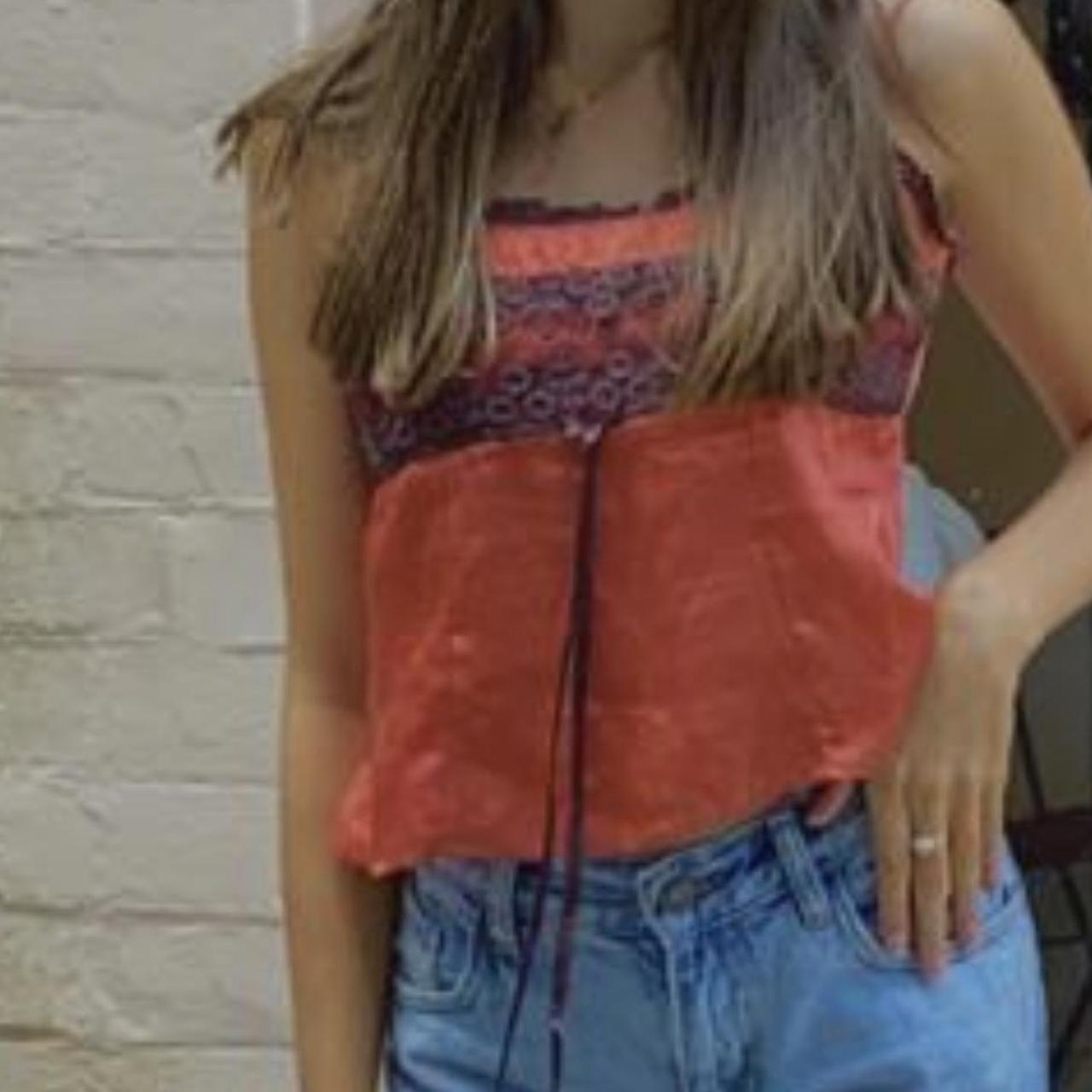 Urban outfitters orange tank top with brown lace... Depop