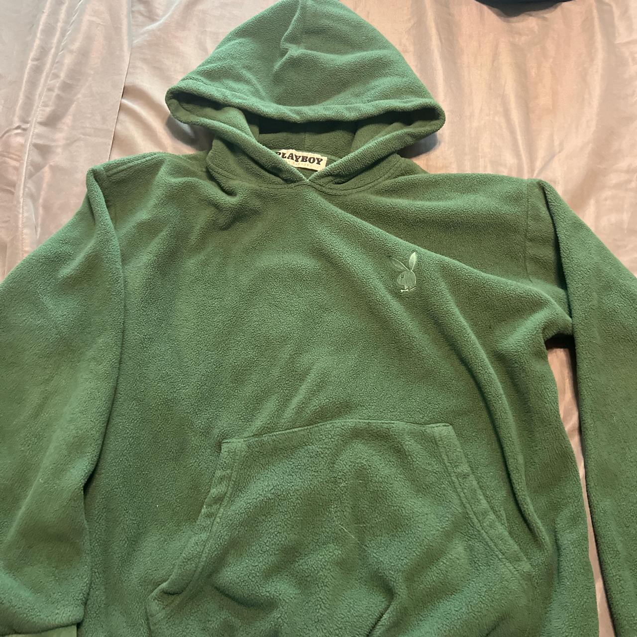 green fleece playboy hoodie originally $65 Depop