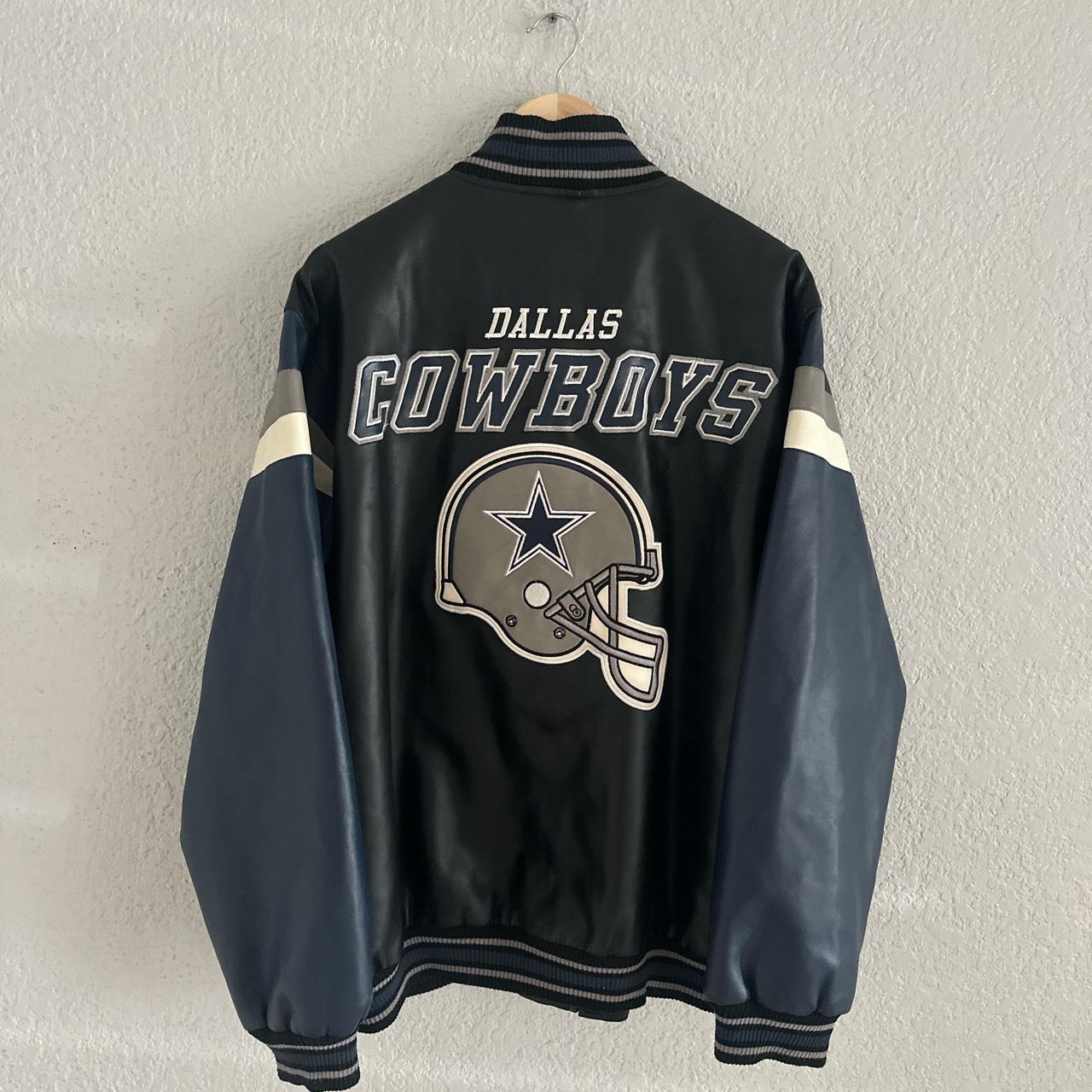 Vintage 90s Dallas Cowboys Leather Polyester zip up... - Depop