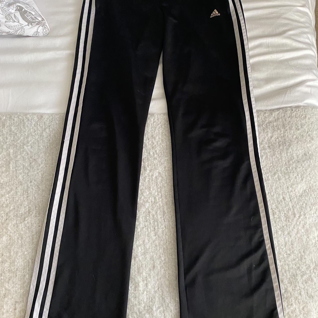 Vintage retro adidas trackies in size 8 with stripes... - Depop