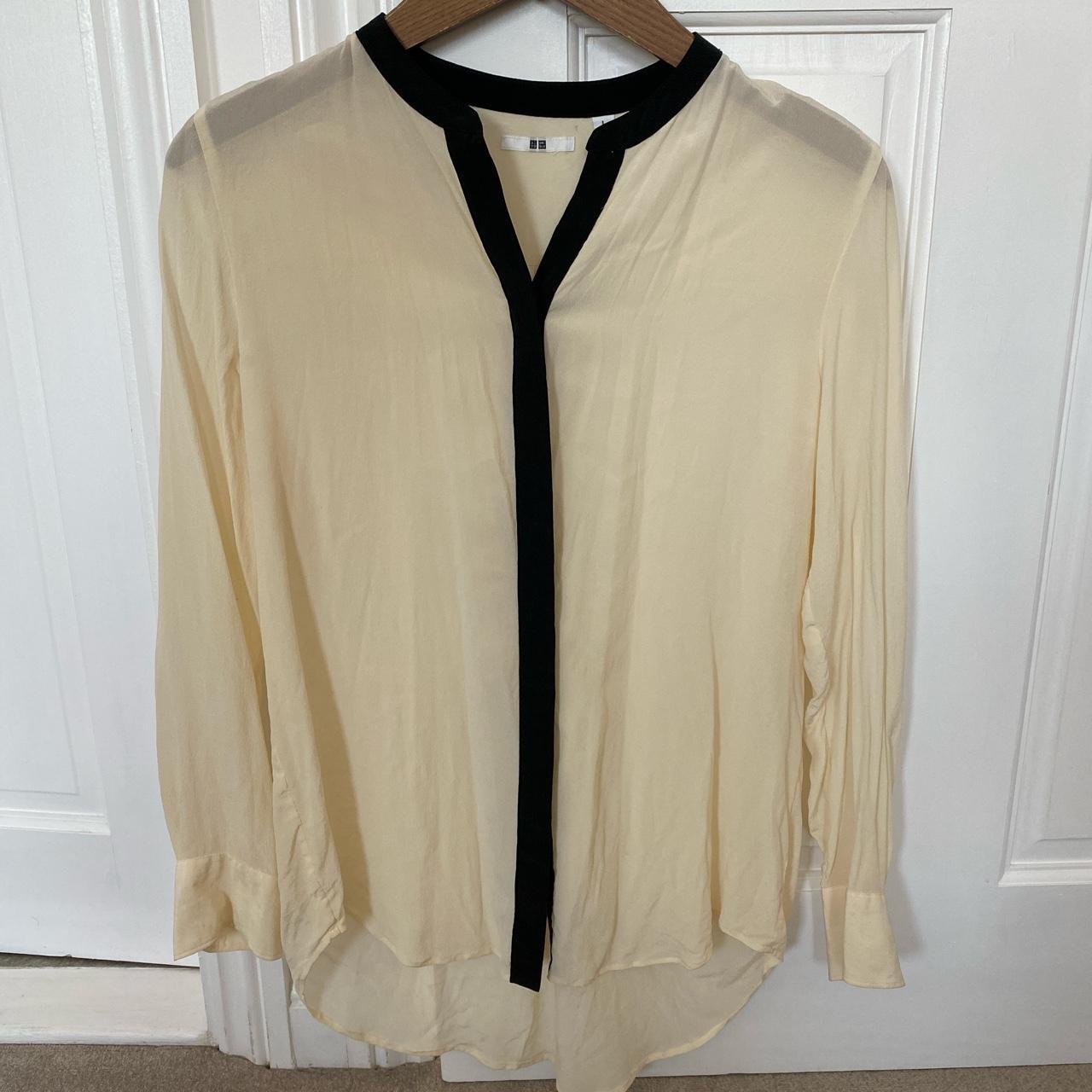 UNIQLO 100% silk blouse in cream and black Bought... - Depop