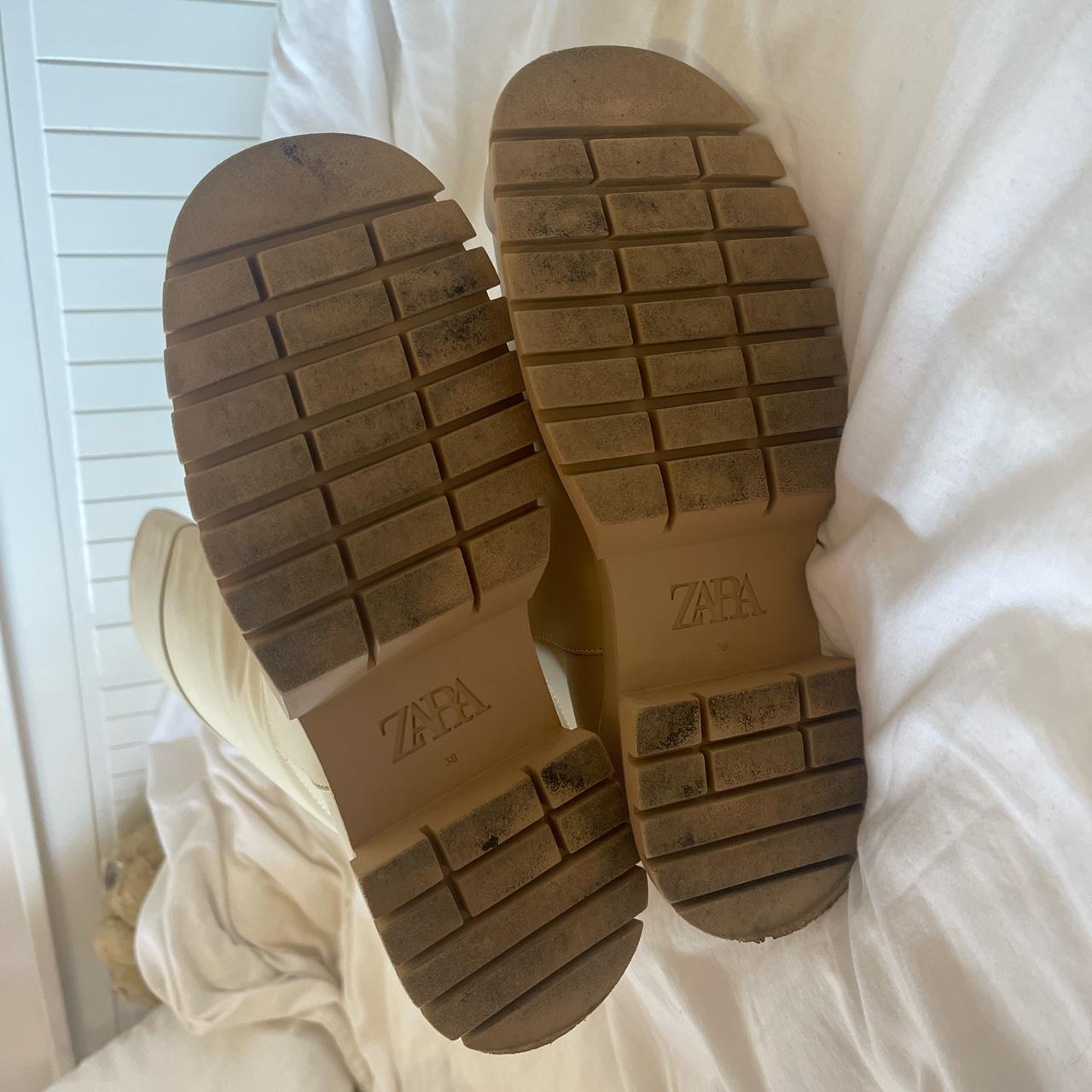 cream zara rubberised boots chunky flat boots worn... Depop