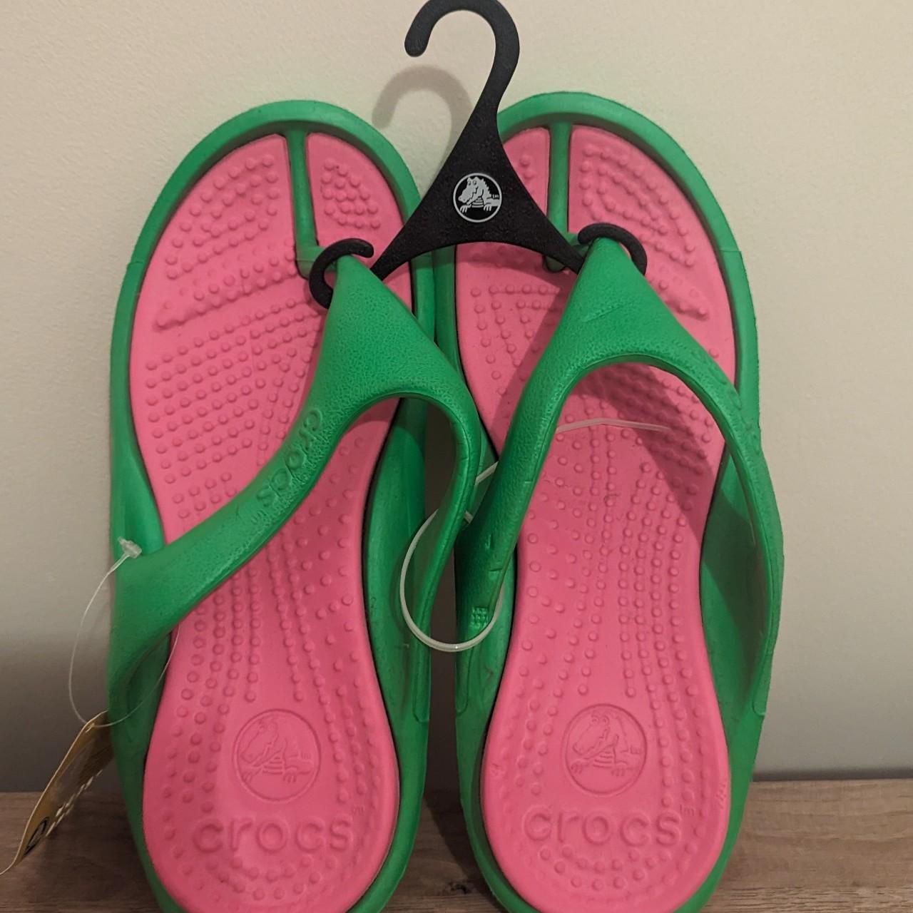 Pink and green crocs online