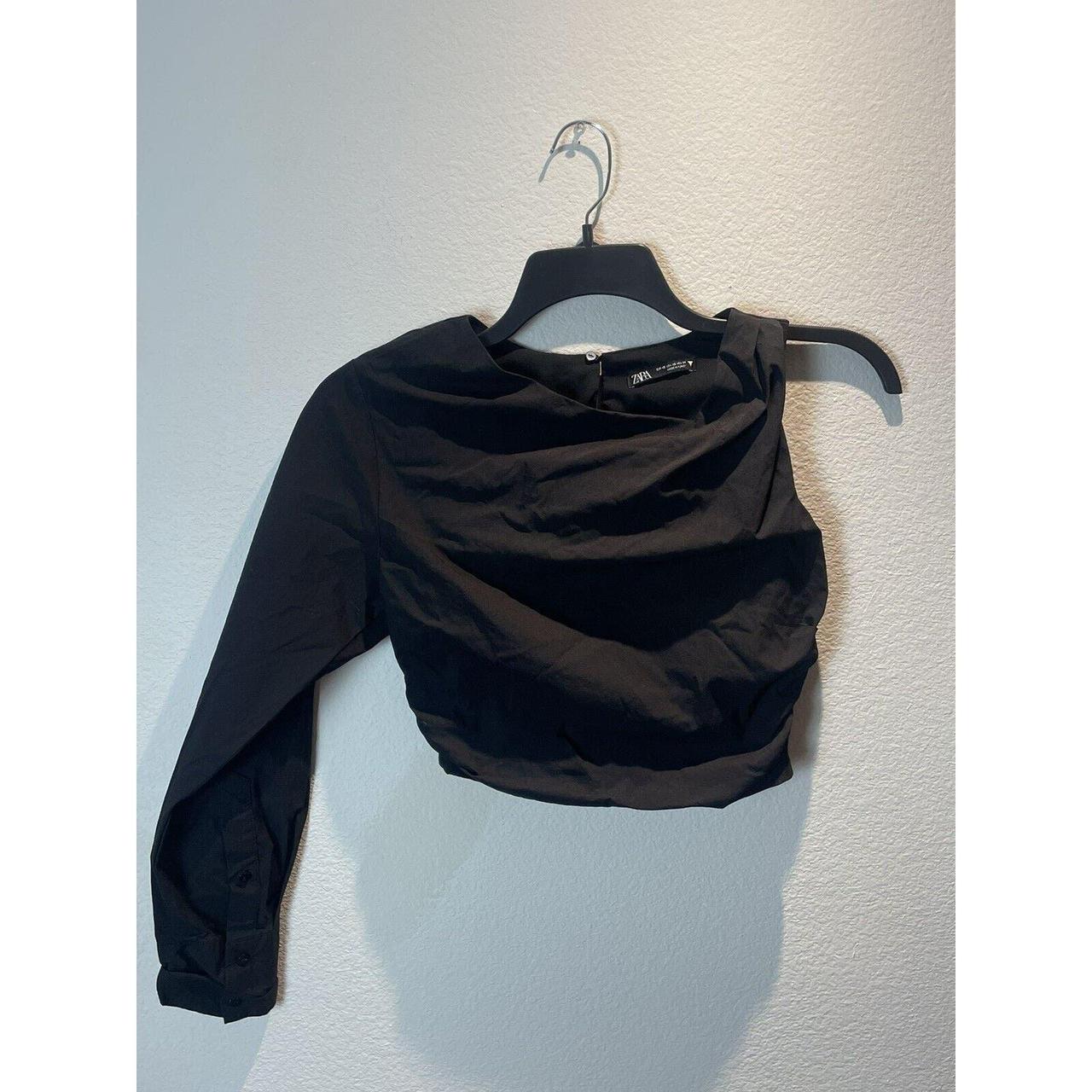 Zara , Black Cropped One Sleeve Blouse, XS. Pit to... - Depop