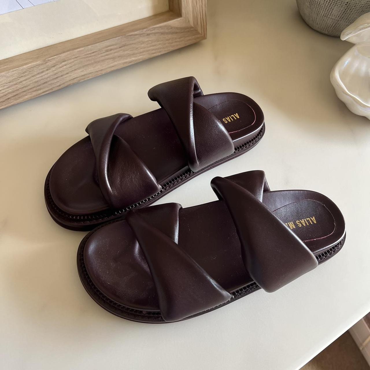 Alias Mae Paris plum leather slides sandals Size 38,... - Depop