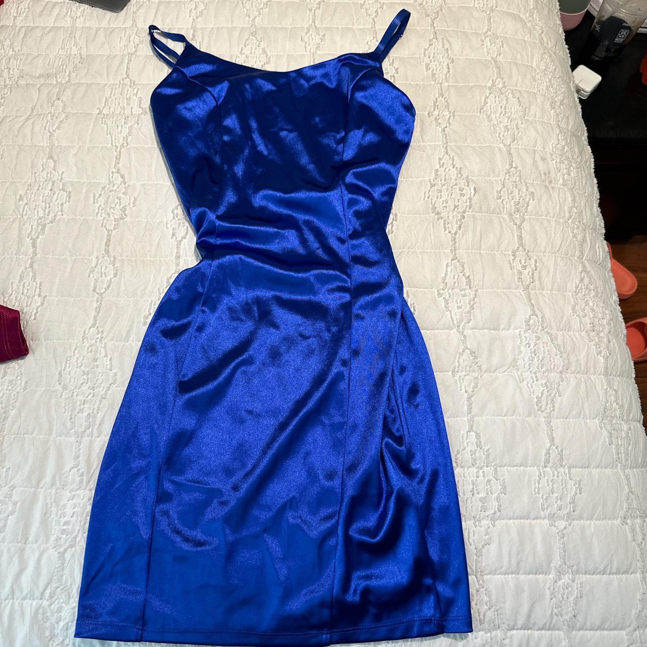 Super cute Royal blue satin mini dress never worn... - Depop