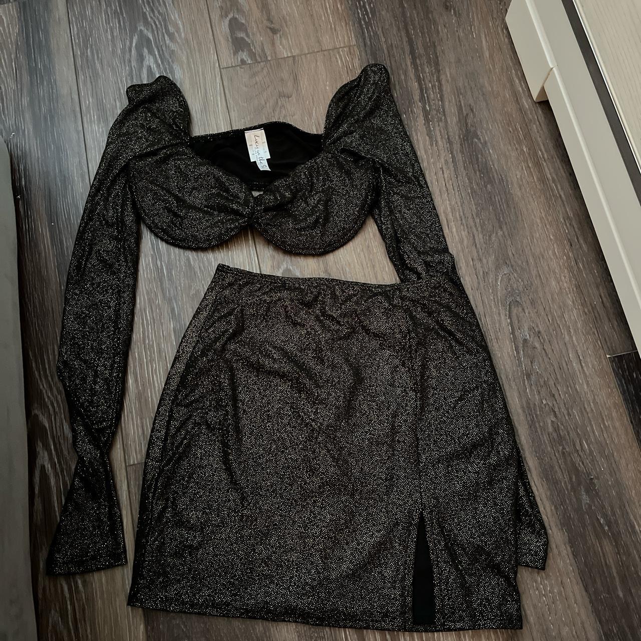 Lucy in the sky two piece set, black and gold... Depop