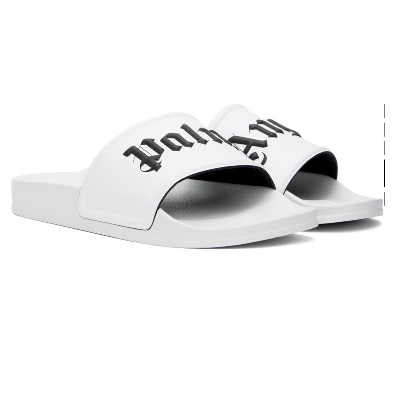 Palm Angels Women's White and Black Slides | Depop