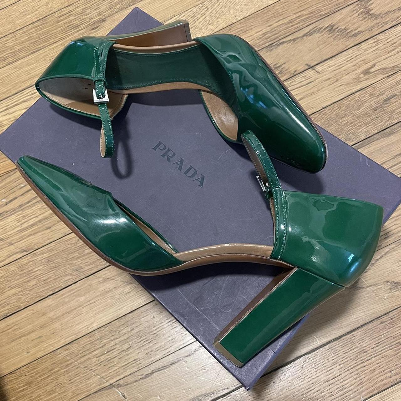 Prada Women's Green and Silver Courts | Depop