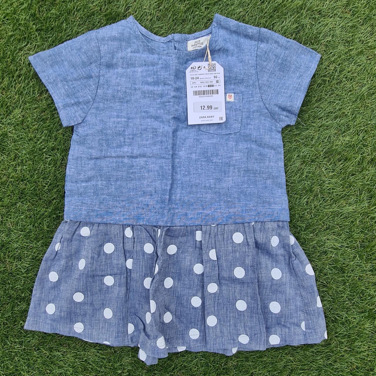Zara Girls Cotton & Linen Blue Polkadot Dress 1824... Depop