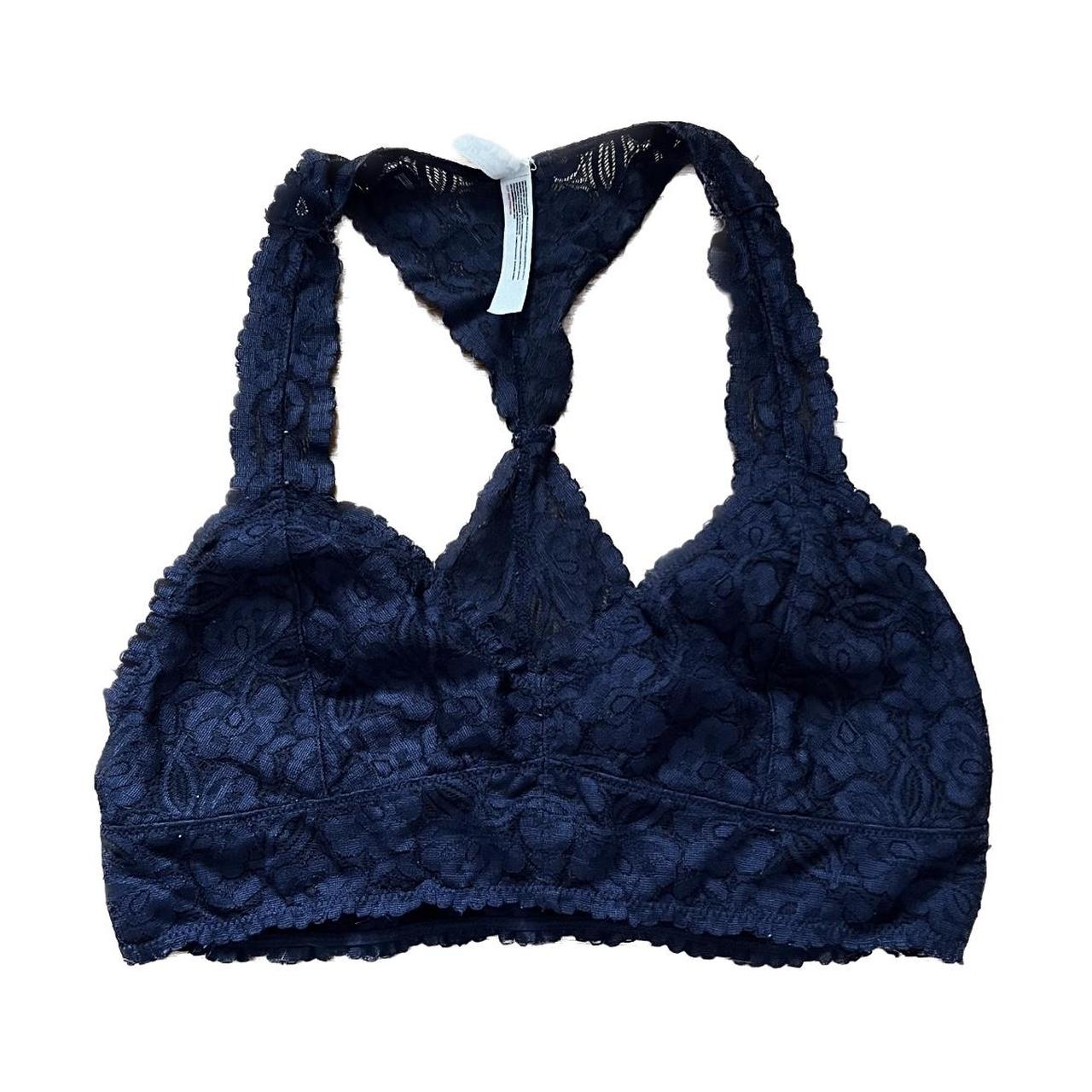 free people navy blue lace bralette, has been washed