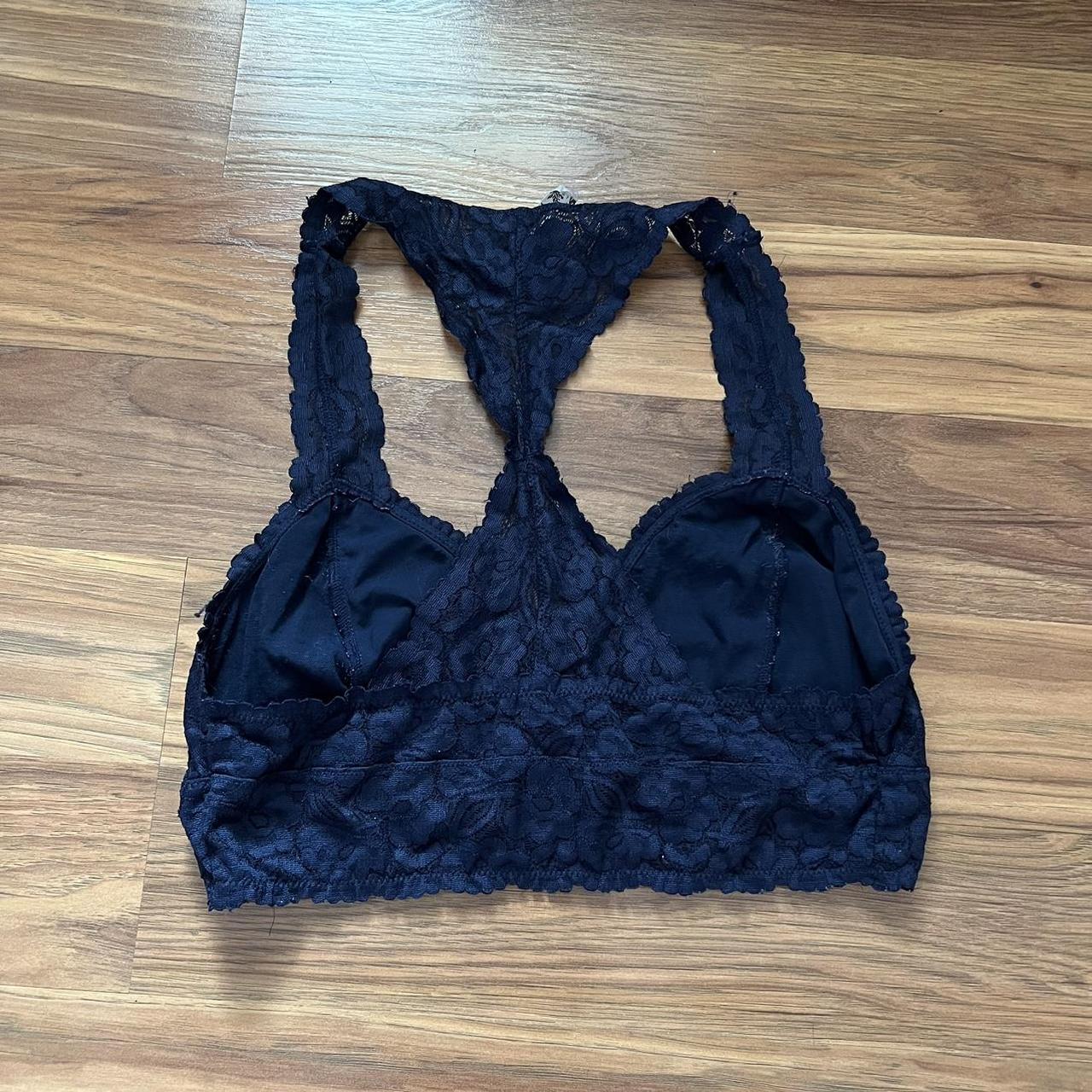 free people navy blue lace bralette, has been washed