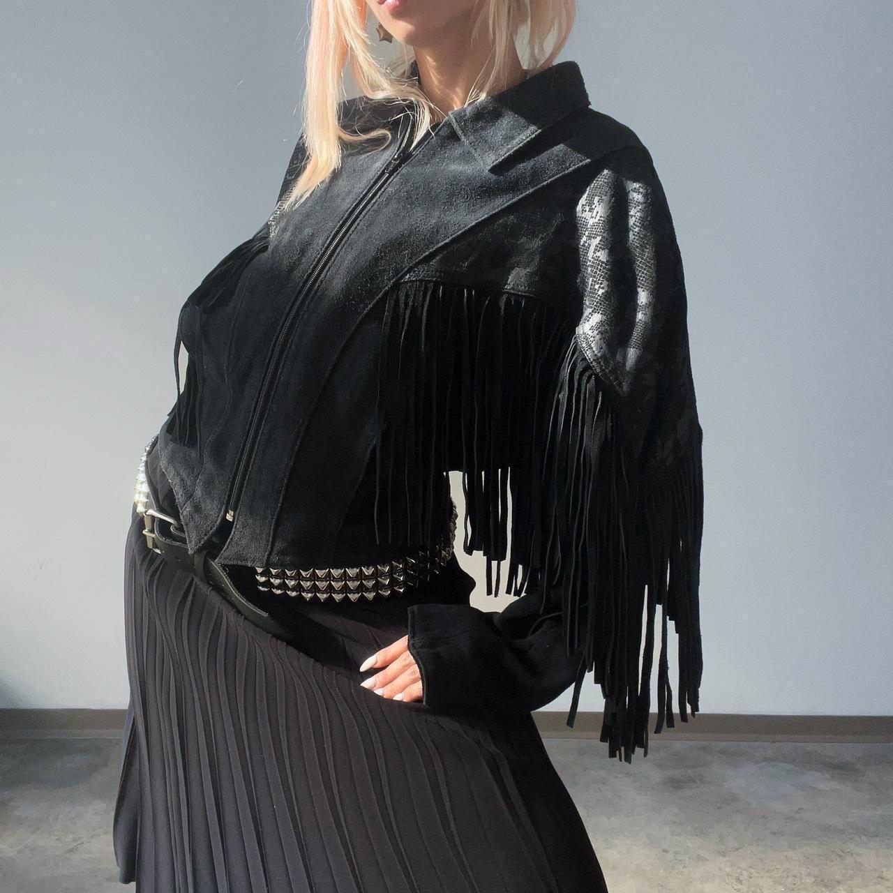 Women's Jacket - Black - M – FRINGED_LEATHER_JACK… - image 1