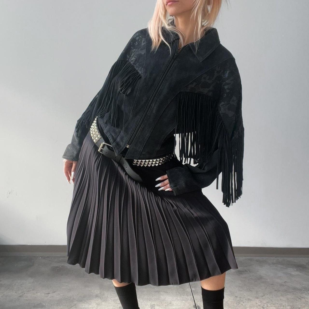 Women's Jacket - Black - M – FRINGED_LEATHER_JACK… - image 3