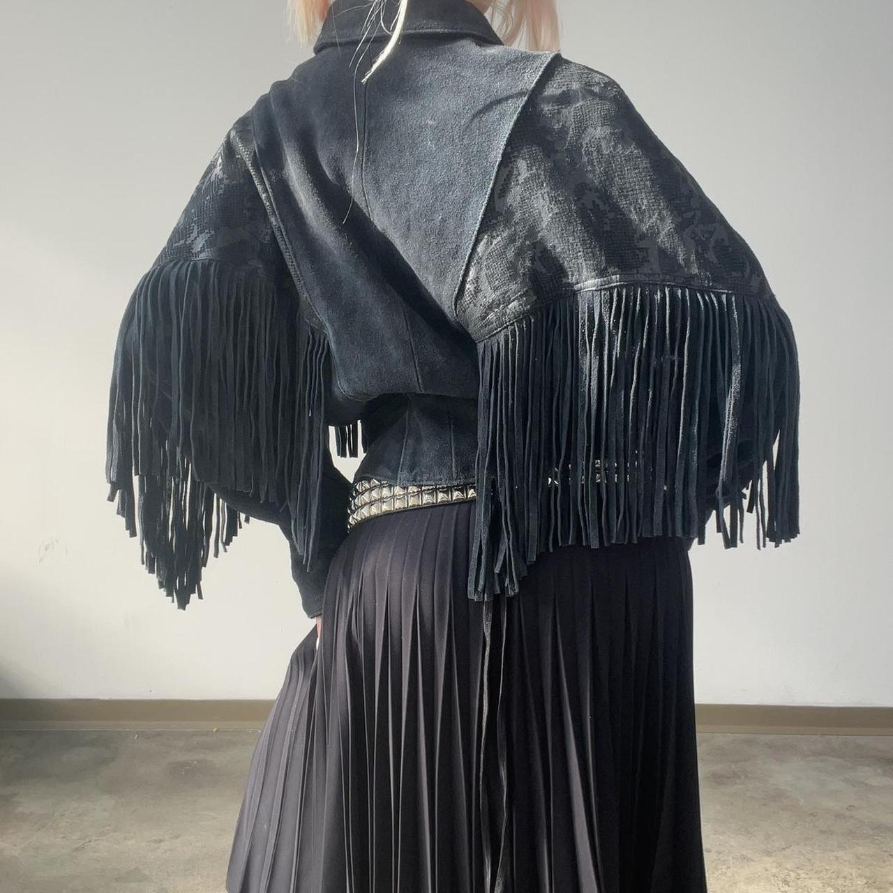 Women's Jacket - Black - M – FRINGED_LEATHER_JACK… - image 6