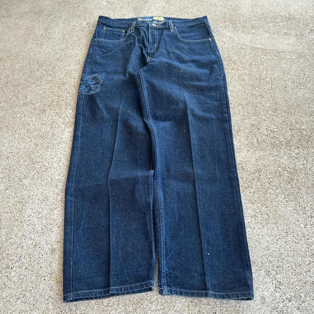 BAGGY EMBROIDERED Y2K PUNK JEANS SIZE 38 FREE... - Depop