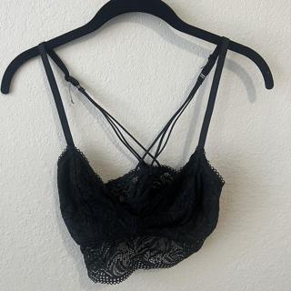 Black Strappy Cross Back Lace Bralette Size : S - Depop