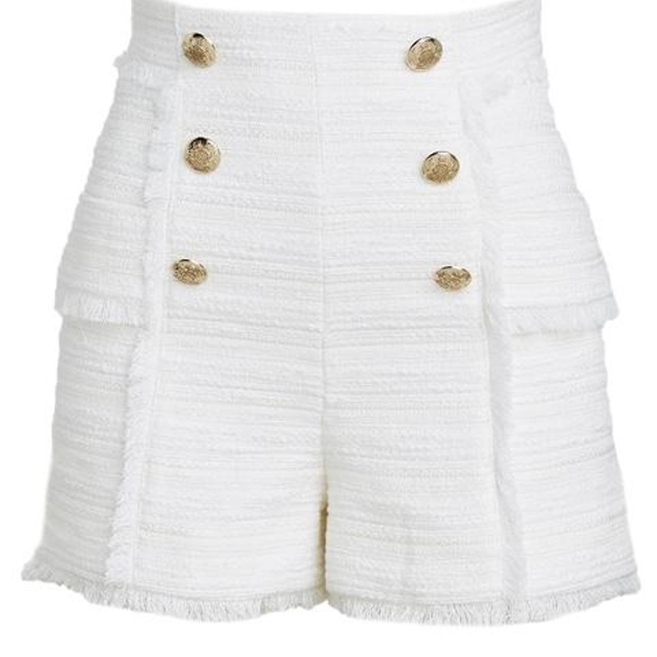 Bardot white boucle high waisted tweed shorts Depop