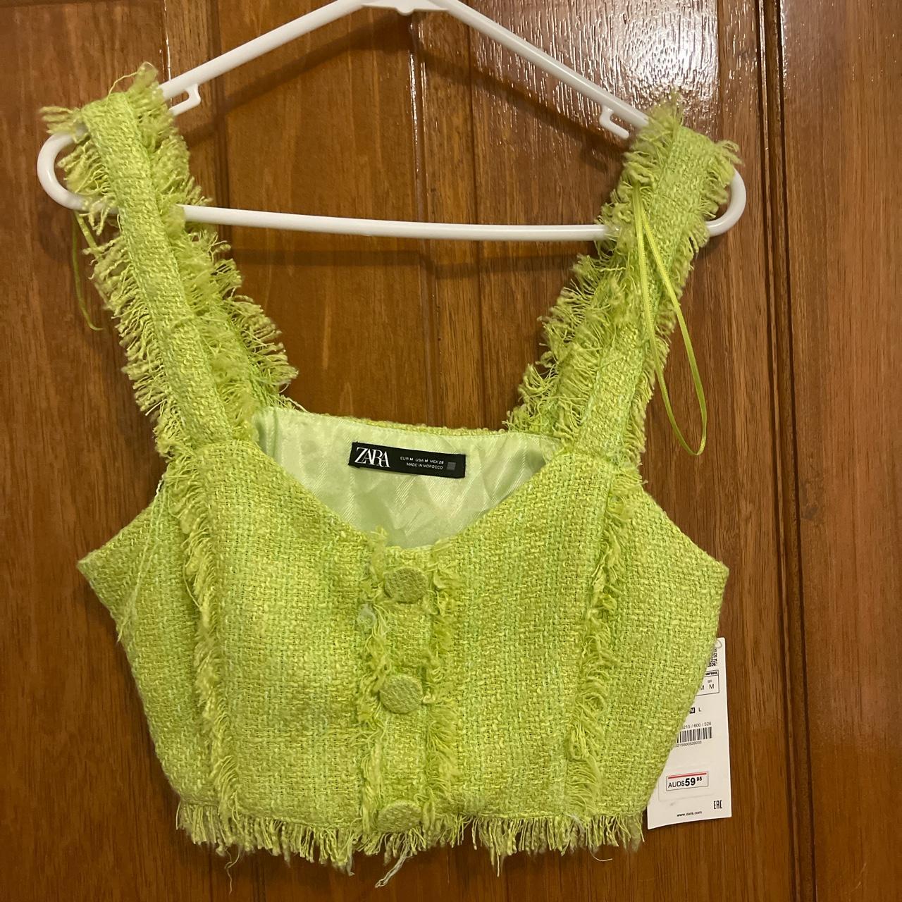 Zara Green Cropped Top Tweed Material Brand new... Depop