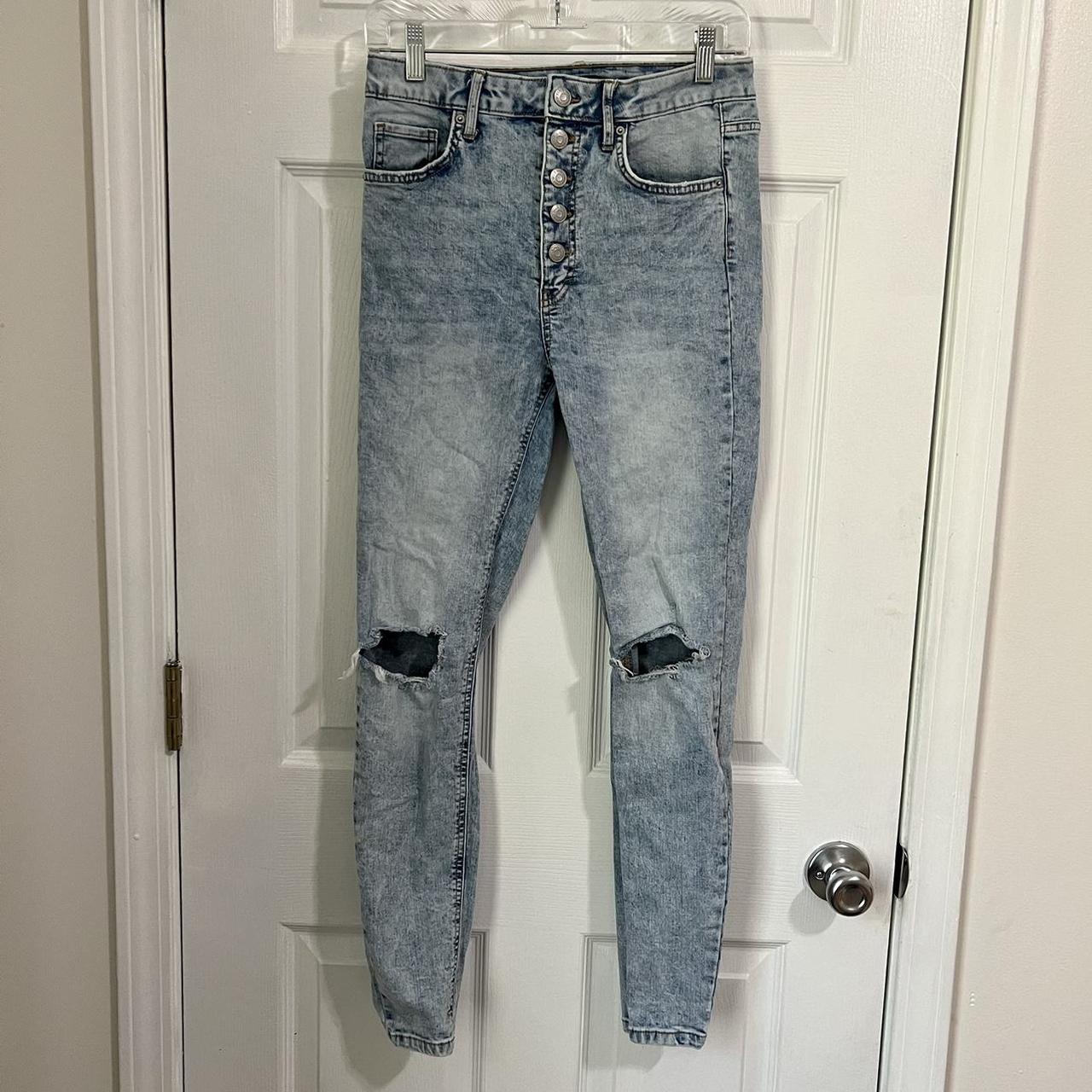 Wild Fable light wash distressed high-waisted skinny... - Depop