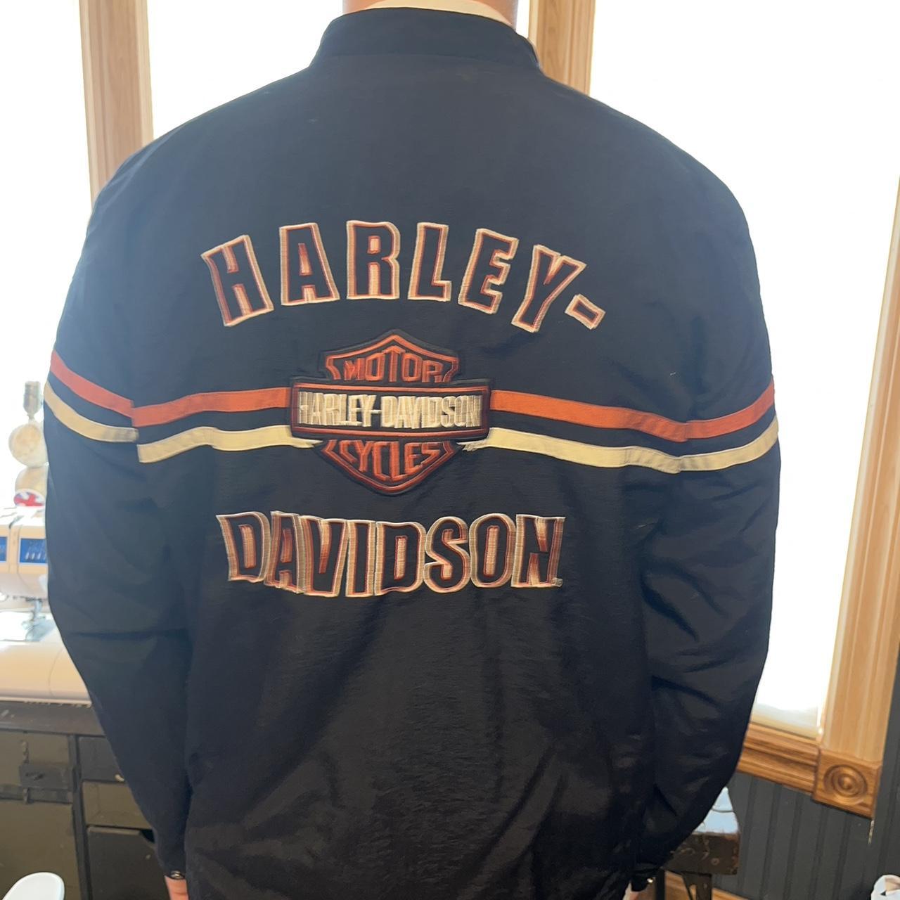 Harley Davidson Men's Black and Orange Jacket | Depop