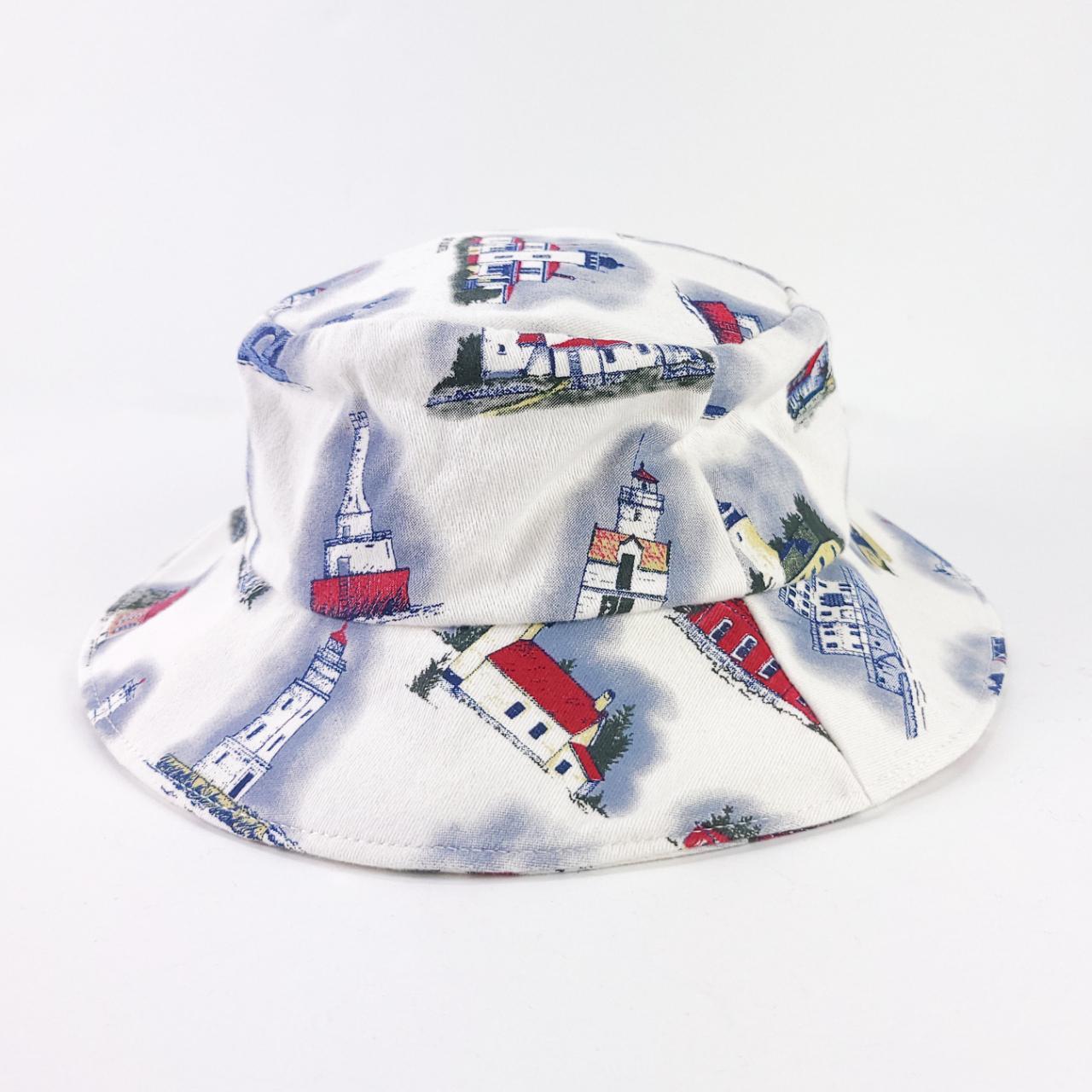 Lighthouse Novelty Print Bucket Hat White, blue & - Depop