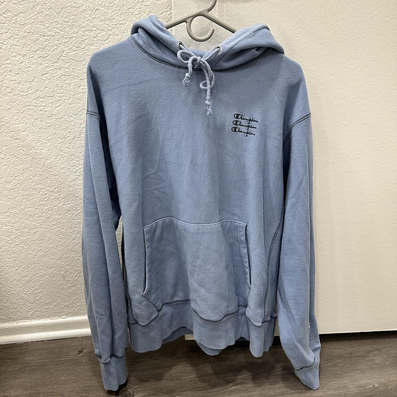 Light Blue Champion Hoodie size Large Only worn a... - Depop