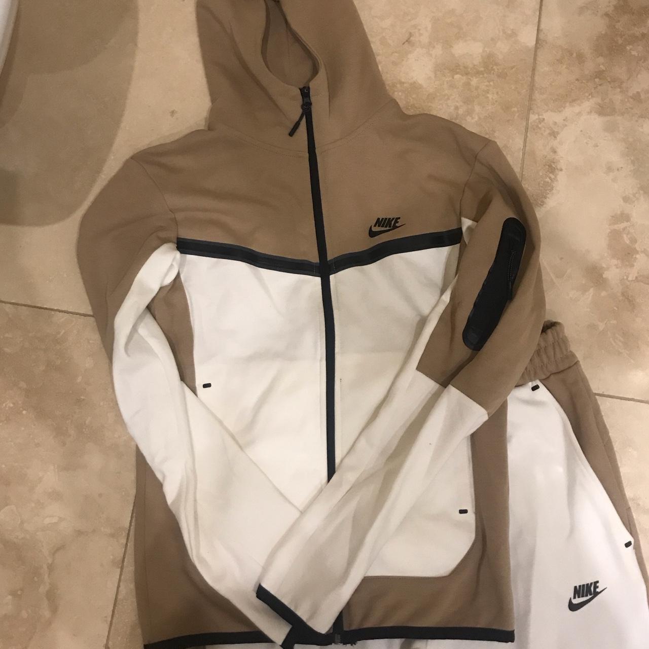 Beige and white Nike tech fleece never worn size ... - Depop