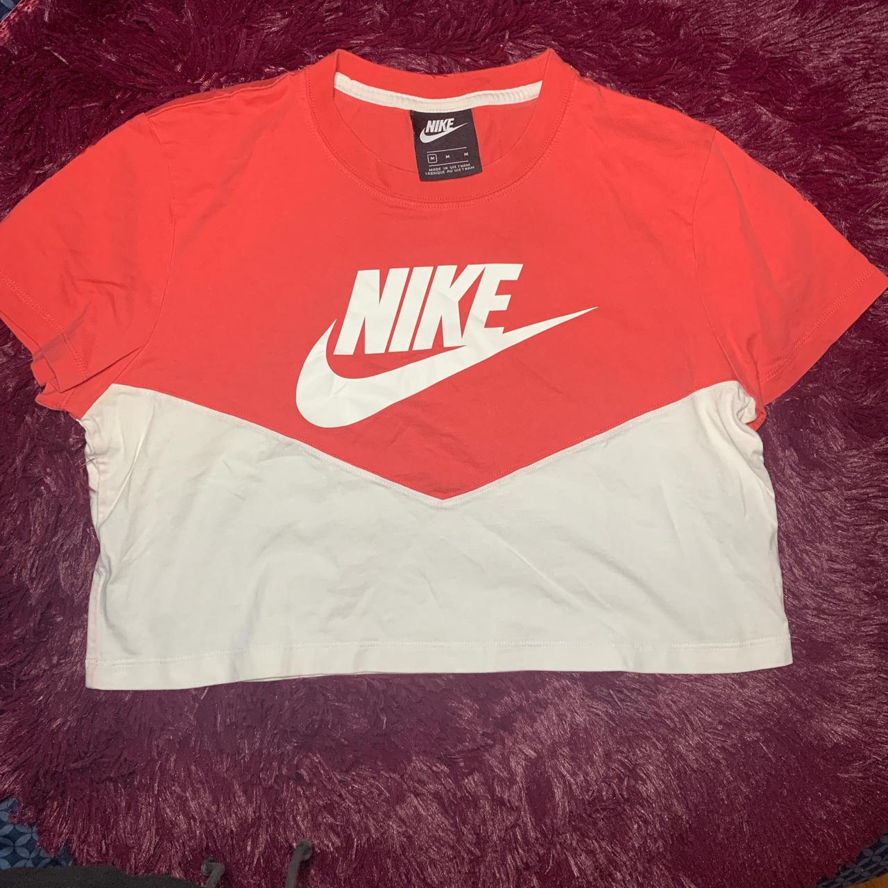 Nike salmon and white crop top nike