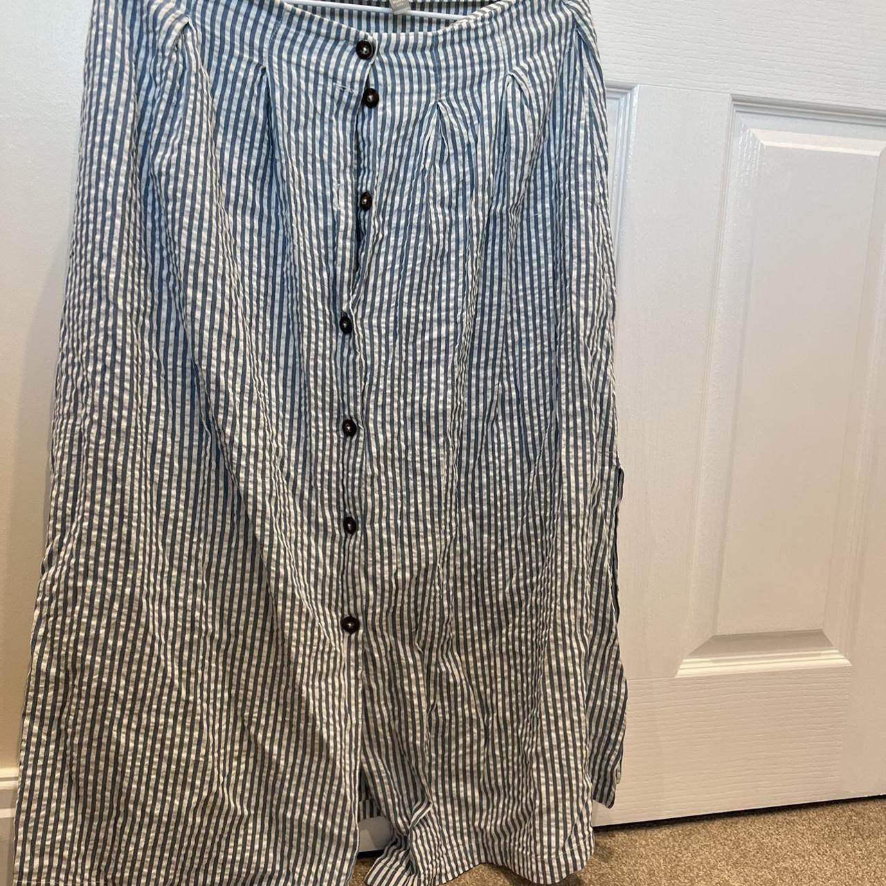 Blue & White Stripe Maxi Skirt Size Uk 12 Slits... Depop