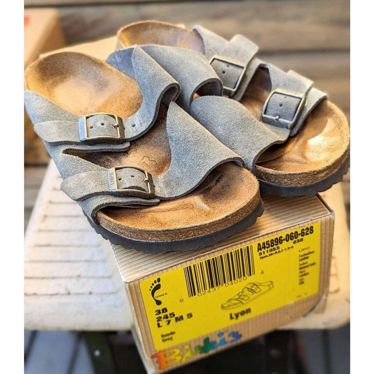 Birkenstock Birkis Grey Lyon Leather 2 Strap Wmns Depop