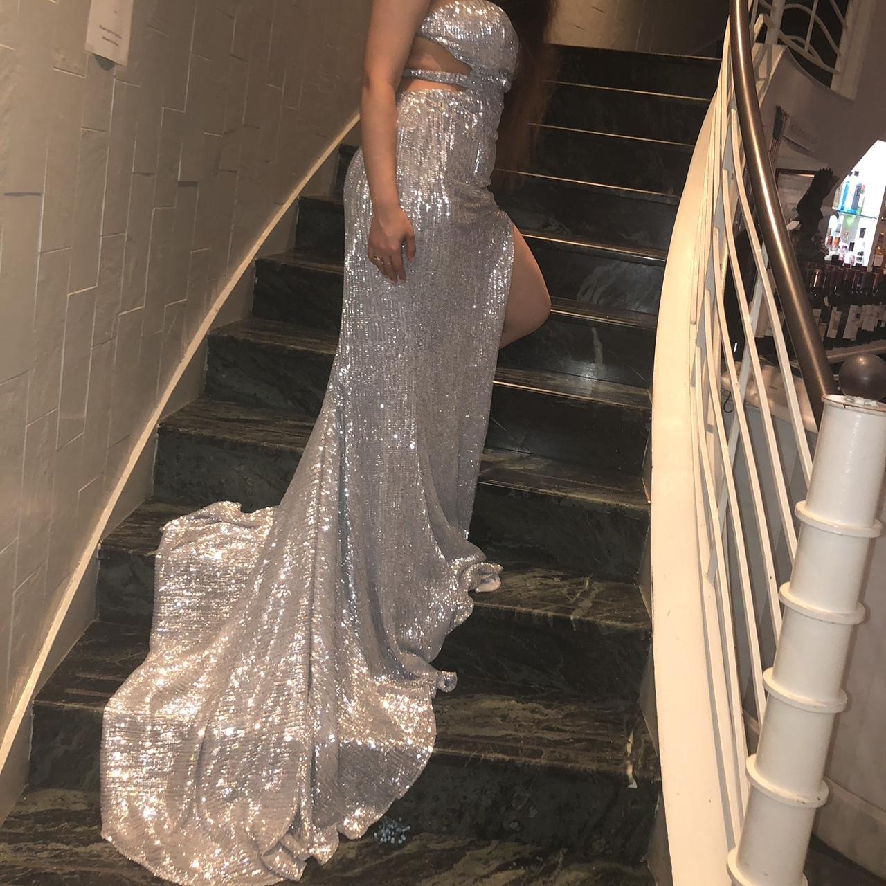 Abyss by Abby 'Paloma' Gown- Silver - 8 (L) Worn... - Depop