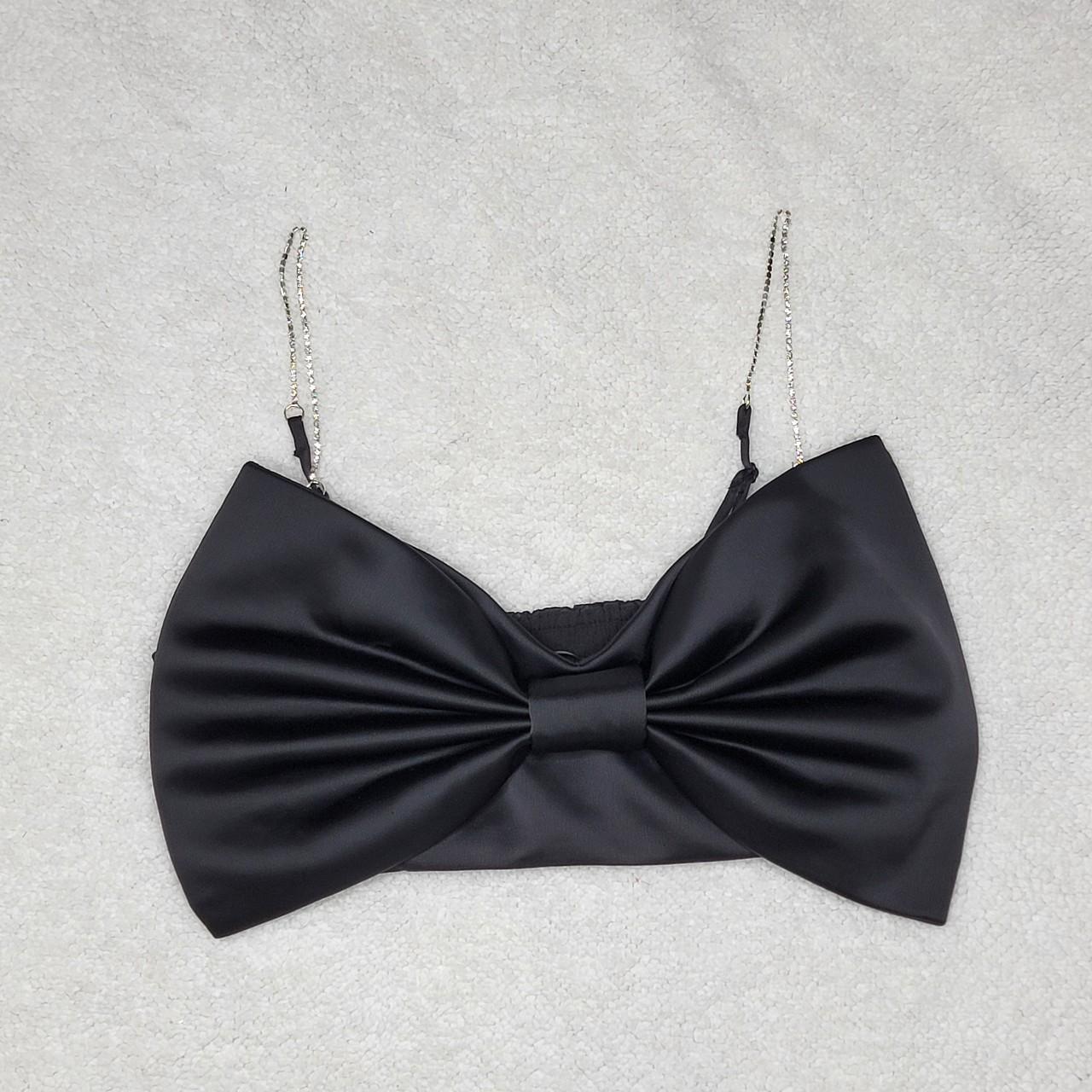 Rachel Zoe Oversized Satin Bow Bandeau Crop top - Depop