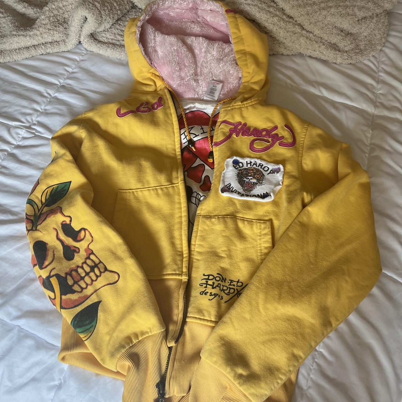 Ed Hardy Women's Yellow Jacket | Depop