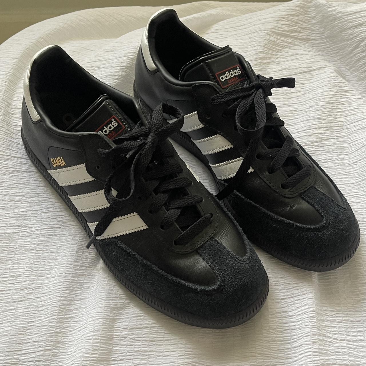 adidas black sambas !!! size 6 1/2 mens or 7 1/2... - Depop