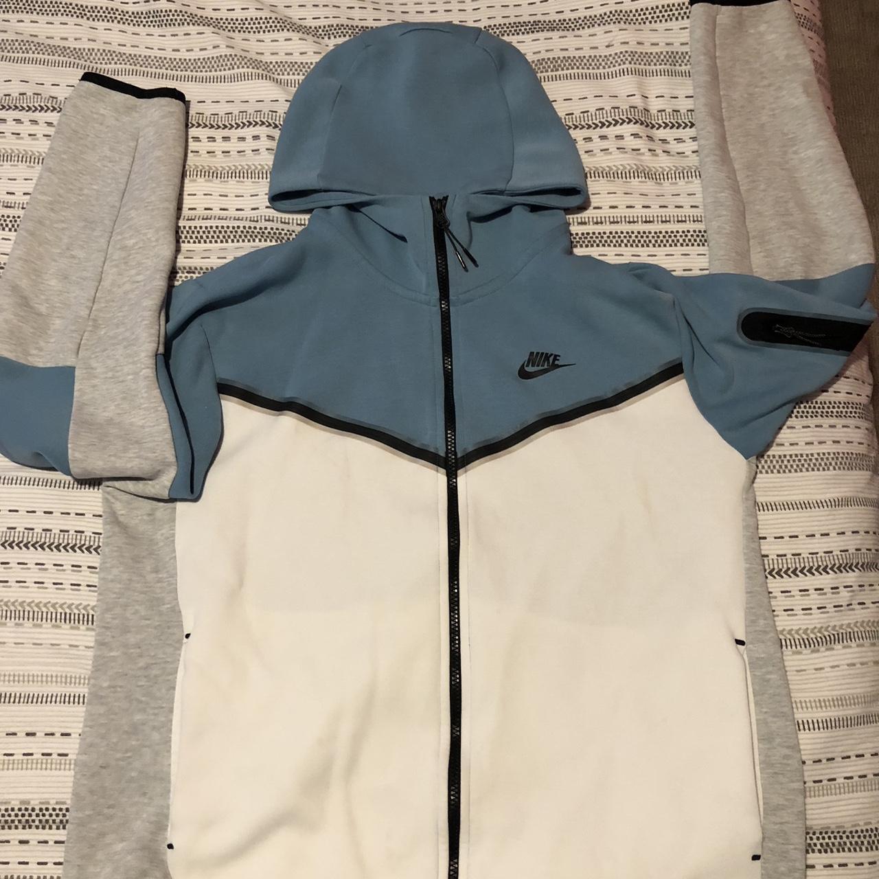 Nike Men's Blue and White Hoodie | Depop