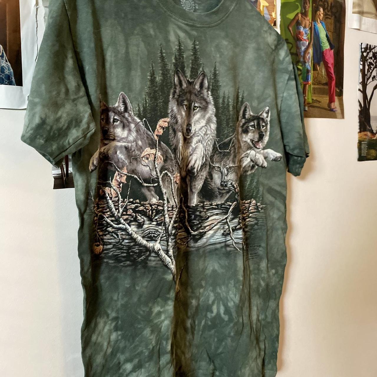 oversized tie dye wolf shirt from The Mountain... - Depop